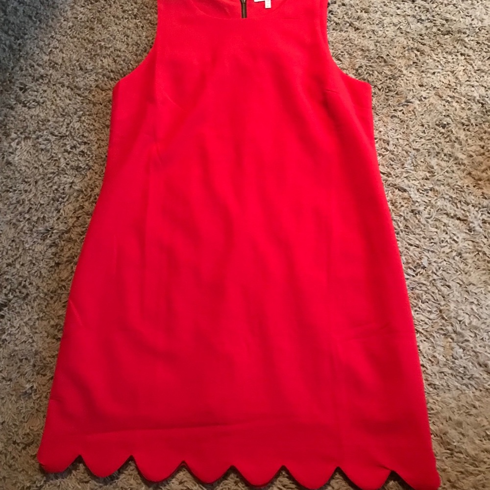 Red Shift Dress with Scallop